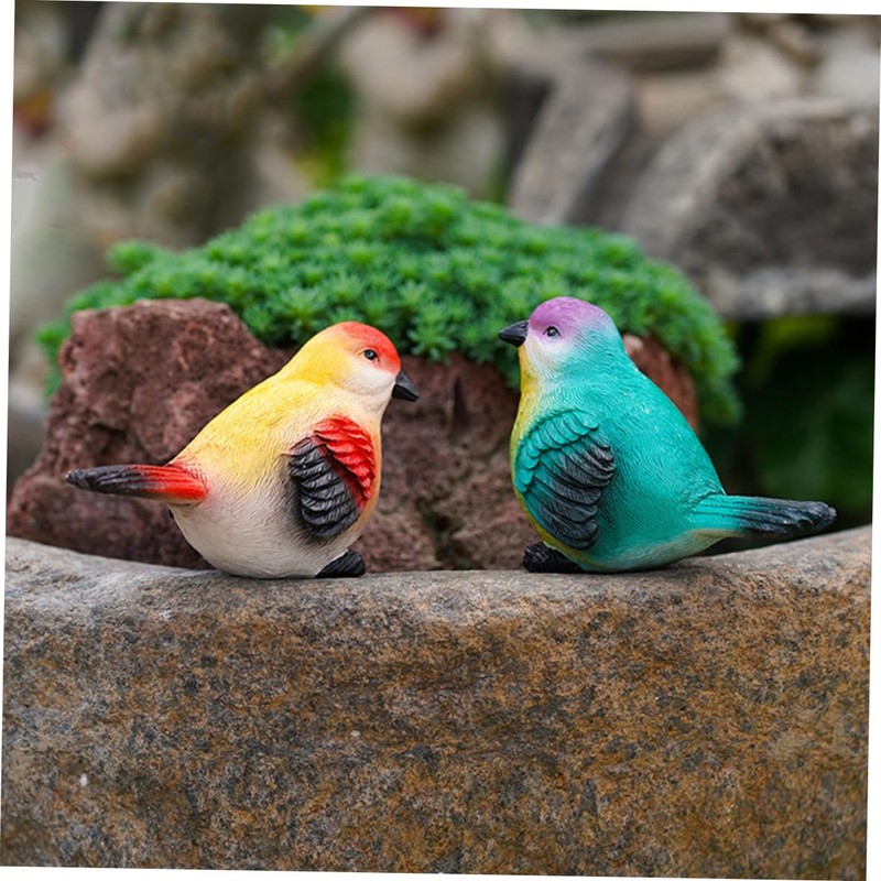 BESPORTBLE 2Pcs Vivid Resin Bird Figurines Realistic Garden Decorations for