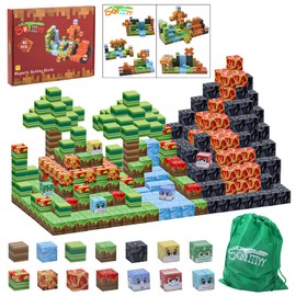 SKTMYY Magnetic Blocks-80PCS Build Mine Magnet World Volcano & Dinosaur Toys Magnetic Building Blocks, STEM Sensory Magnetic Cubes Toys for Kids Toddlers Boys & Girls Ages 3 4 5 6 7 8 9 10