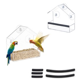 TIANLIN 2 Stück Vogelfutterhaus Fenster, Transparent Vogelhaus Fenster, Acryl-Kabinenform, Saugnapf Vogelhaus Durchsichtig Fenster, mit Schwarzem Klebestreifen, 15 x 15 x 6 cm, für Vogelfütterung