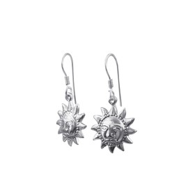 Silverly 925 Sterling Silver Smiling Sun Earrings - Dangle Hook Design 16mm - Heavenly Boho Jewelry for Women - Cute Summer Ear Party Fashion Accessories, Sterling Silver