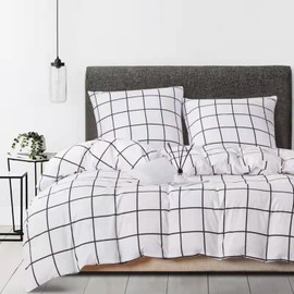 Boqingzhu Bed Linen Cotton Checked 135 x 200 cm Black White Check Country House Bed Linen Set Duvet Cover 135 x 200 cm and Pillowcase 80 x 80 cm with Zip