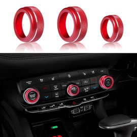 SENSHINE Air Conditioning Knob Cover Volume Control Tune Switch Buttton Covers for Dodge Durango Accessories 2021 2022 2023 2024 AC Climate Adjust Trim Ring 3Pcs (Red)