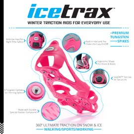 ICETRAX V3 Tungsten Winter Ice Grips for Shoes and Boots - Ice Cleats for Snow and Ice, StayON Toe, Reflective Heel S/M (Men: 5-9 / Women: 6.5-10.5)