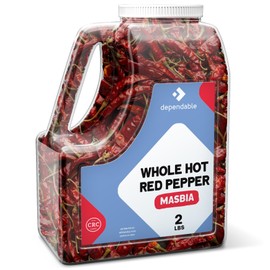 Dependable Foods Whole Red Hot Pepper– 2 Lb. Bulk Jar –- 100% Natural Intense Heat, Non-GMO, No Additives, Salt-Free Seasoning | Kosher, Allergen-Free