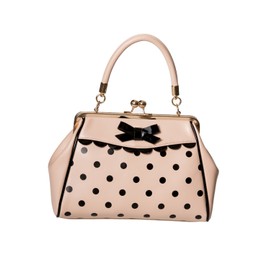 Banned Crazy Little Thing Vintage Bag 50s Rockabilly Polka Top Handle Handbag - Beige