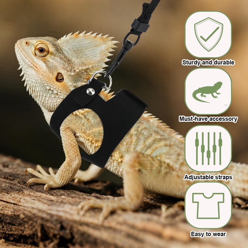BOXOB 3pcs Bearded Dragon Harness & Leash Set, 3 Sizes