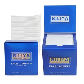 BILIYA Disposable Face Towel Thickened XL, Biodegradable disposable towel, Cleansing face towel, Makeup Remover dry and wet wipe, sensitive skin Ultra soft cleansing cloth 10 x 12 "50 Ct, 1 pack