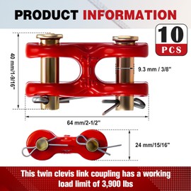 Otoolling 10 Pcs 5/16" Safety Chain Repair Links Zinc Plated G70 Double Twin Clevis Safety Chain Connector Link Heavy Duty Trailer Tie Down Connector for Trucks Trailers Warehouses, 3900 LBS. Capacity