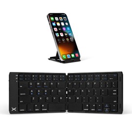 DeLUX Foldable Bluetooth Keyboard, Wireless Portable Travel Keyboard with Stand Holder, Rechargeable Ultra Slim Mini Size, for iOS Android Windows Mac Smartphone Tablet (KF19)