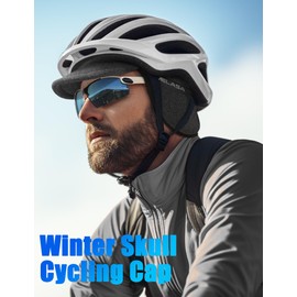 MELASA Winter Fleece Cycling Cap, Ear Warmers Skull Cap Helmet Liner with Sun Visor, Bike Hat Running Beanie for Men Women Gray