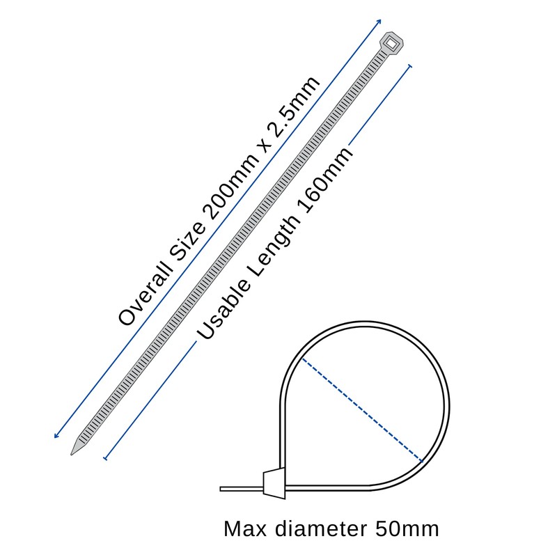 Haus Projekt White 200x2.5mm Small Cable Ties, 100pcs Premium Industrial