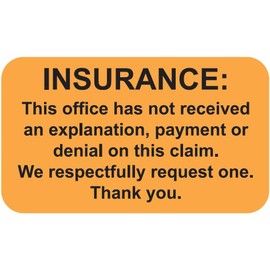 Insurance Follow-Up Request Label, Fluorescent Orange, 1-1/2” x 7/8”, Permanent Adhesive, Doctor Stuff, Claims Status Inquiry Labels, 250 Stickers/Box