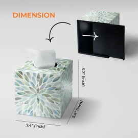 HOMESTEAD Tissue Box Cover Square, Decorative Facial Tissues Holder for Bathroom| Table| Kitchen| Office| Car with Bottom Slider, 5.4 x 5.4 x 5.7 inch, Aqua Flower