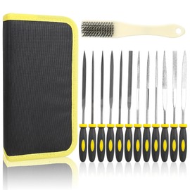 smtfcty File Set 13-Piece File Set Metal and Wood with Storage Bag Including Needle Files, Key Files, Diamond Files, Wire Brush Suitable for Universal Roughing and Finishing Work