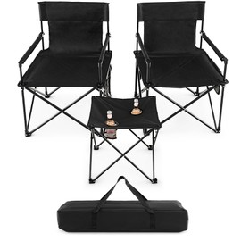 Giantex Camping Chair and Table Set - 3 Pack Folding Beach Chair with Side Table, 2 Cup Holders, Storage Pockets, Carrying Bag, 400 lbs Capacity Hammock Camping Chair for Fishing, Hiking, Picnic, BBQ