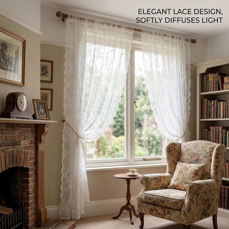 YcsRnn Net Curtains for Windows, French Lace Sheer Panels for