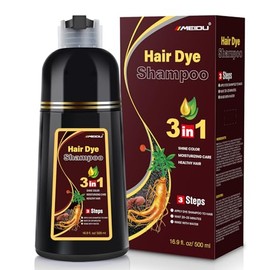 IIIMEIDU- Champú para teñir el cabello castaño oscuro 3 en 1 para cabello gris, champú con ingredientes a base de hierbas para teñir el cabello negro 