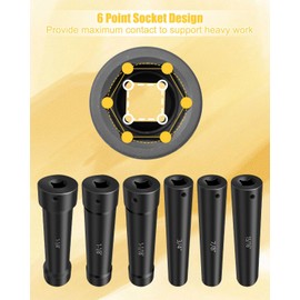 1/2 Inch Drive Extended Length Impact Socket, Extended Deep Sockets Hex Sizes 3/4in 7/8in 15/16in 1-1/16in 1-1/8in 1-1/4in Impact Set Heavy Duty with Case, 6PCS