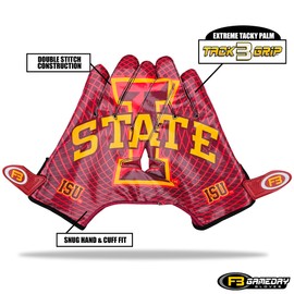 Scale Wear Design Iowa State University ISU Cyclones Football Gloves with Super Stick-Tach Silicone Grip Palms. Men's & Youth Boys Sticky Football Receiver Gloves (Red, Adult-L)