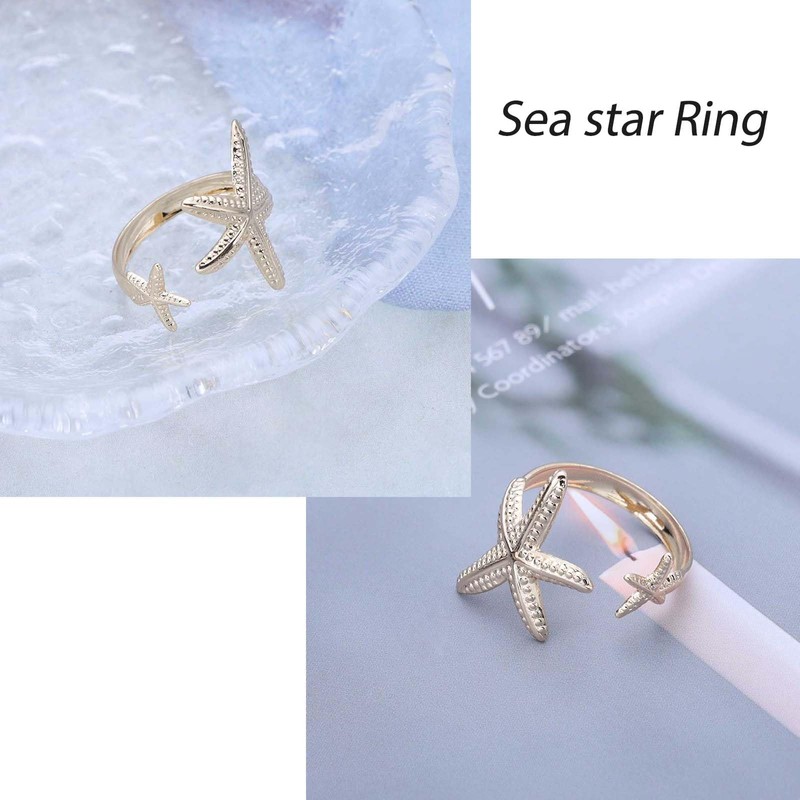 TseenYi Starfish Open Ring Statement Gold Star Ring Vintage Gold