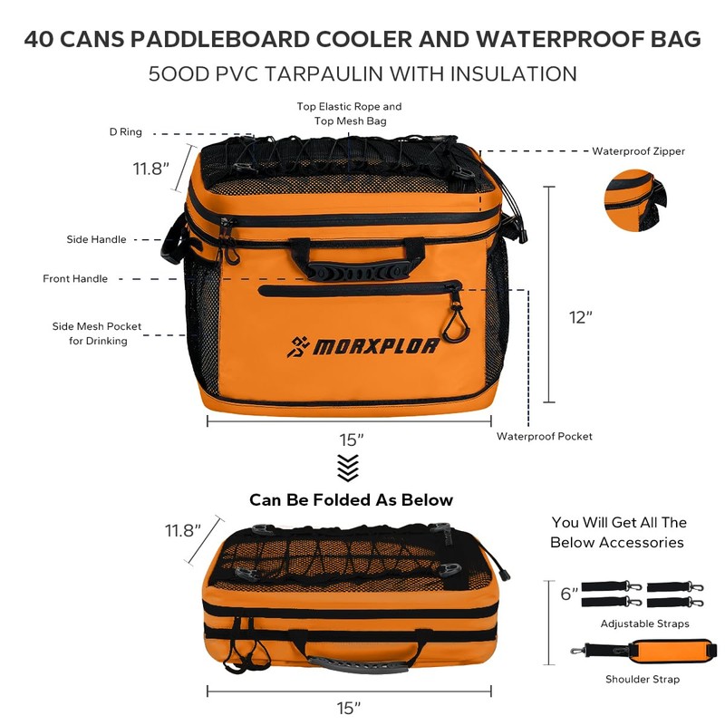 MORXPLOR Waterproof PVC Material Paddleboard Cooler Deck Bag,40 cans Sup