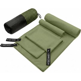 Toallas Deportivas Secado Rápido de Microfibra 3 Pack, Toalla de Viaje Ligera y Portatil, con Una Bolsa, Toalla Deportiva para Playa, Natación, Yoga (Verde militar, 11.8*11.8in+15.7*31.5in+30*60in)