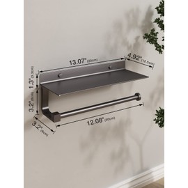 Paper Towel Holder Wall Mount - for Bathroom Hand Towel Holder for Bathroom Black Paper Towel Holder with Shelf Grey