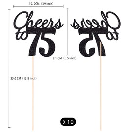 Gexolenu Cheers to 75, 10 Pack Double-Sided Black Glitter 75th Birthday Centerpieces for Tables, Number 75 Birthday Table Toppers Party Centerpiece Sticks Party Supplies
