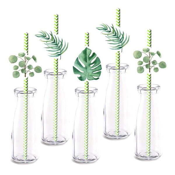 Greenery Party Straw Decor, 24-Pack Baby Shower Birthday Bridal Shower Or Wedding Party Decorations, Paper Decorative Straws