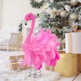 Pink Flamingo Christmas Tree Topper, Fluffy Feather Flamingo Tree Topper, Tropical Summer Tree Ornaments Christmas Tree Decor for Holiday Xmas Party Home (Pink, One Size)