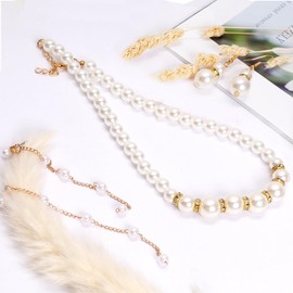 8 Pcs Gold Pearl Necklace Earrings Set for Women Girls Simulated Pearl Bracelet 1920s Faux Pearl Necklace Costume Jewelry Pearls Accessories for Gifts Wedding