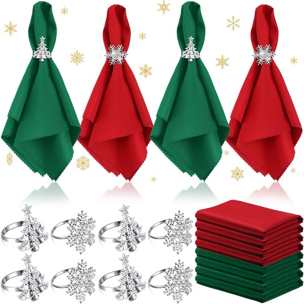 EBOOT 16 PCS Christmas Napkins and Ring Set 8 PCS