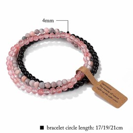 3PCS Healing Crystal Bracelets for Women Men 4mm Natural Stone Beaded Stretch Bracelet Amethyst Jewelry Gifts Semi-Precious Gemstone Beaded Bracelets Round Gemstones Elastic Stretch Bracelet - Pink
