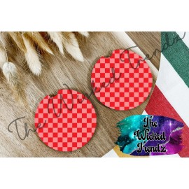 Unbranded Red Retro Checkered Patterned Print Car Coasters Set Of 2 Cup Holder Car Gift