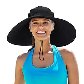 Leotruny Women Super Wide Brim Sun Hat UPF50+ Waterproof Straw Hat for Fishing, Hiking, Camping (C04-black)
