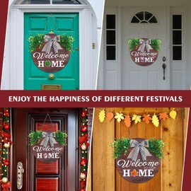 Interchangeable Welcome Door Sign Front Door Decor,Seasonal Front Porch Door Decor with 15 Changeable Seasonal Icons for Christmas/Thanksgiving/New Year, Rustic Wood Wall Hanger for Housewarming Gift