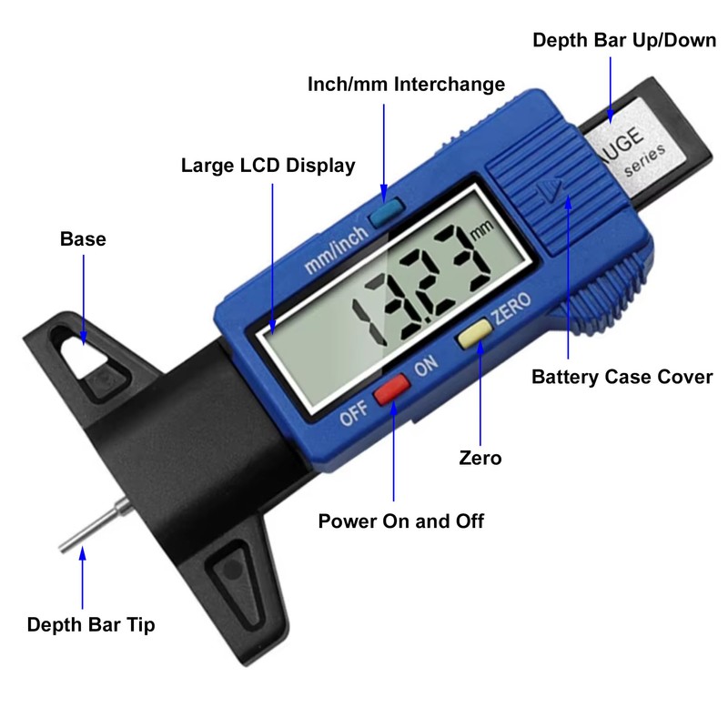 Tyre Tread Depth Gauge - 0-25.4mm/1Inch Portable Tread Depth Checker
