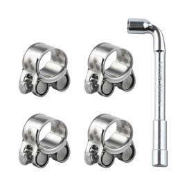 LEONTOOL 4 PCS 23-25mm Range T-Bolt Hose Clamps, Heavy Duty Adjustable Pipe Clamps with Wrench, 304 Stainless Steel Turbo Pipe Clamps for Automotive Intercooler Radiator Heater High Pressure Hose