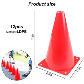 VIVIIHOO Pack of 12 Children's Pylons Set - Football Training Marker Cones 19 cm Large for Sports, Equestrian & Dog Training - Multifunctional Cones - Robust Pylons in Red
