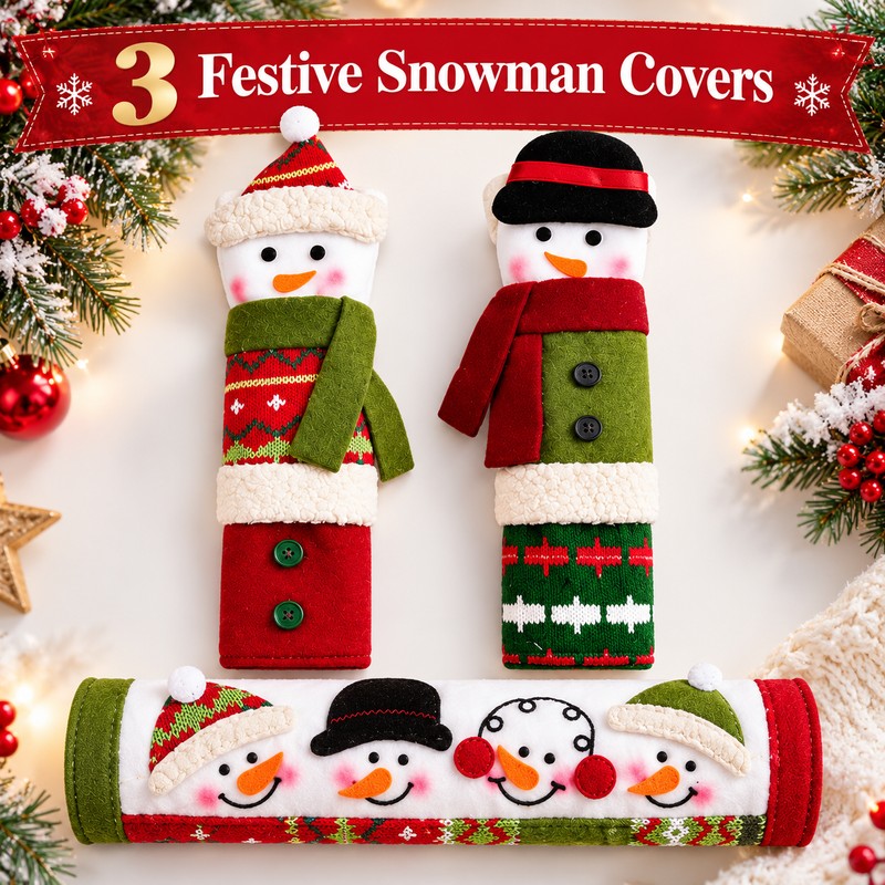 Christmas Snowman Refrigerator Handle Covers for Holiday Decorating – Plush