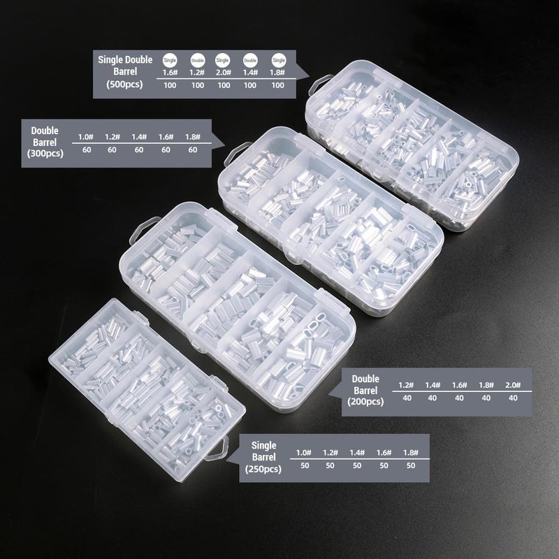 Mingzhe 200pcs Aluminum Crimp Sleeves Connector Kit 5 Sizes Double