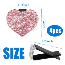 4PCS Stylish Car Vent Clips,Car Clips for Vents with Sparkling Bling Heart Design,Diamond-Studded Decorating Cars Air Vent Clips Cars Accessories Interior for Women Girls (Pink)