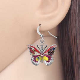 BONSNY Enamel Sweet Butterfly Gifts for Women Earrings Dangle Jewelry Novelty Funny Charms Accessories (Red)