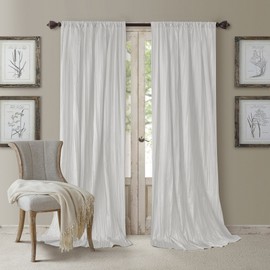 Elrene Home Fashions Athena Faux Silk Light Filtering Window Curtain Panel Set and Scarf Valance, 52" x 84", White, 52"x84" (2 1