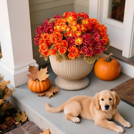 Ammyoo Fake Fall Flowers Artificial for Outdoors Decoration, 6 Bundles Faux Geranium Silk Flower Outside UV Resistant No Fade Artificial Floral for Home Garden Balcony Indoor Table Centerpieces Decor