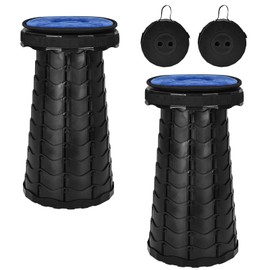 FXKS 2 Pack Upgraded Collapsible Stool Folding Stool with Cushion,Retractable Folding Stool Max Load Capacity 400lbs, Portable Telescoping Stools for Camping Hiking Outdoor BBQ -Black