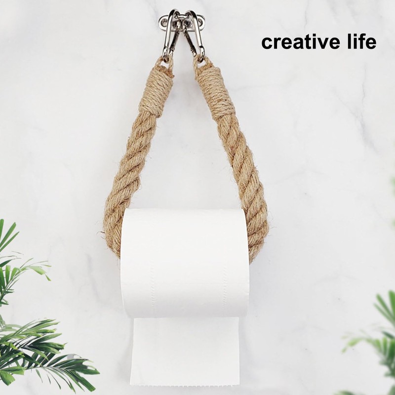 Uskerb Rope Toilet Roll & Towel Holder - Handmade Jute