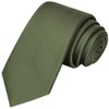 KissTies Boys Tie Olive Green Satin Solid Necktie For Kids