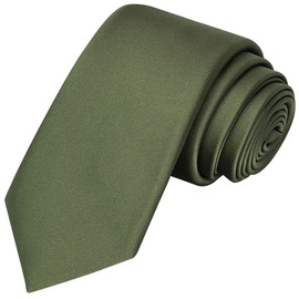 KissTies Boys Tie Olive Green Satin Solid Necktie For Kids Ties + Gift Box