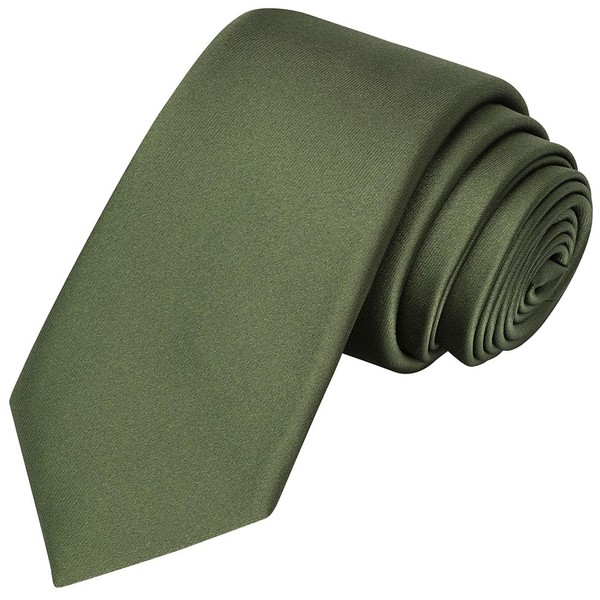 KissTies Boys Tie Olive Green Satin Solid Necktie For Kids